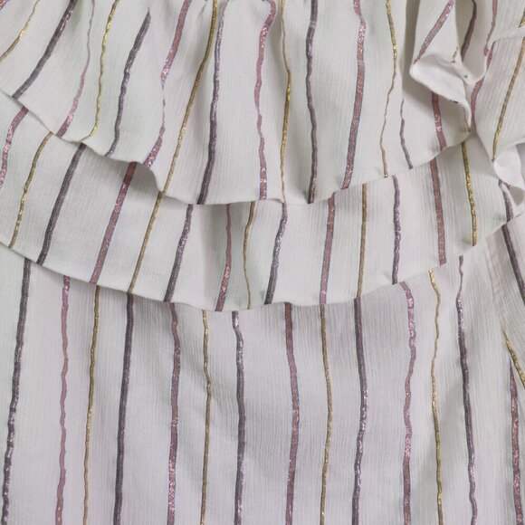 Charles Henry Off Shoulder Dress M White & Metallic Stripe Ruffle Popover Summer - Picture 9 of 16